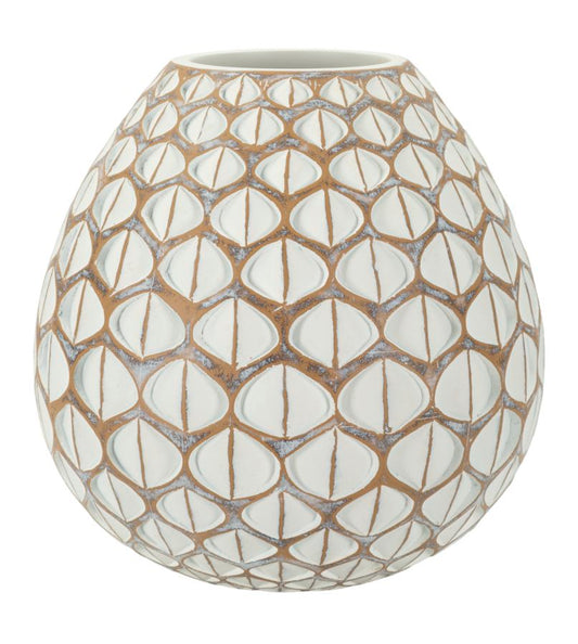 Vaso Resina Tibet Ø27 cm con texture geometrica bianca e marrone, design moderno ed elegante per arredamento d'interni.