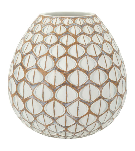 Vaso Resina Tibet Ø27 cm con texture geometrica bianca e marrone, design moderno ed elegante per arredamento d'interni.