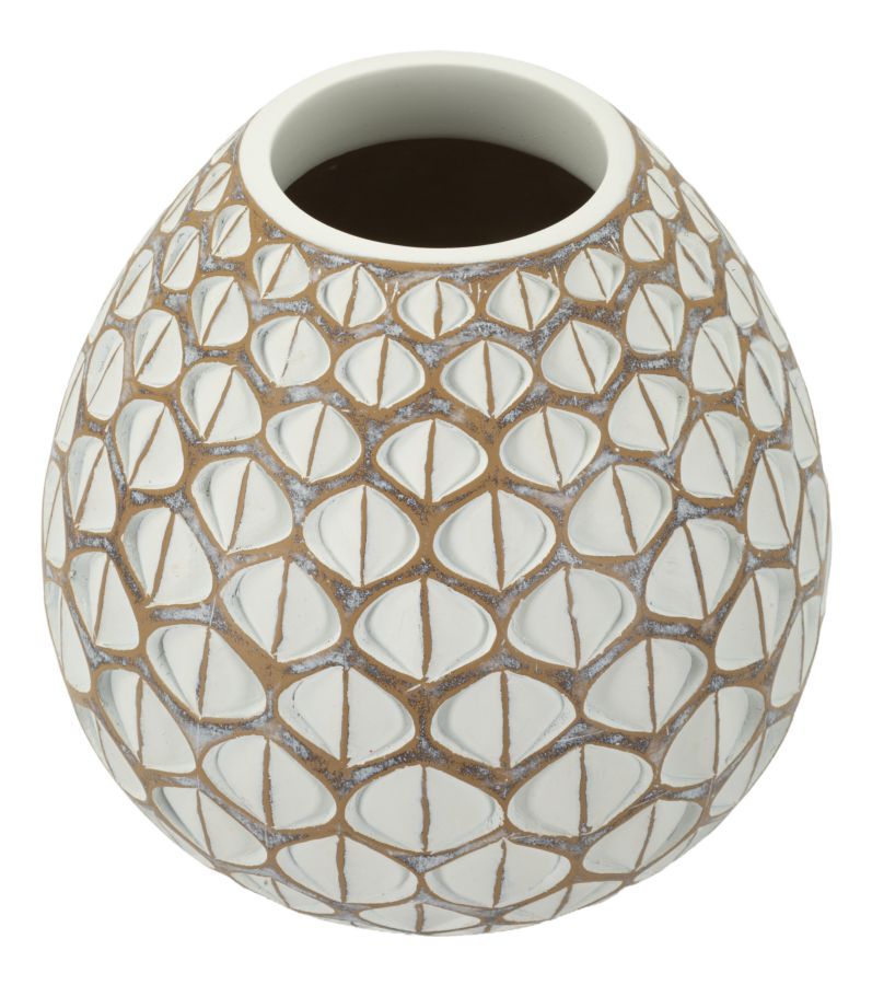 Vaso decorativo moderno in resina Tibet Ø27 cm, finitura opaca con rilievi geometrici, ideale per ambienti contemporanei.