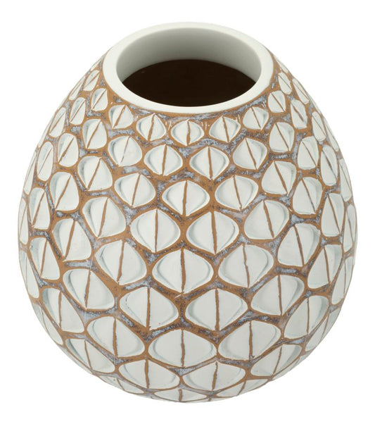 Vaso decorativo moderno in resina Tibet Ø27 cm, finitura opaca con rilievi geometrici, ideale per ambienti contemporanei.