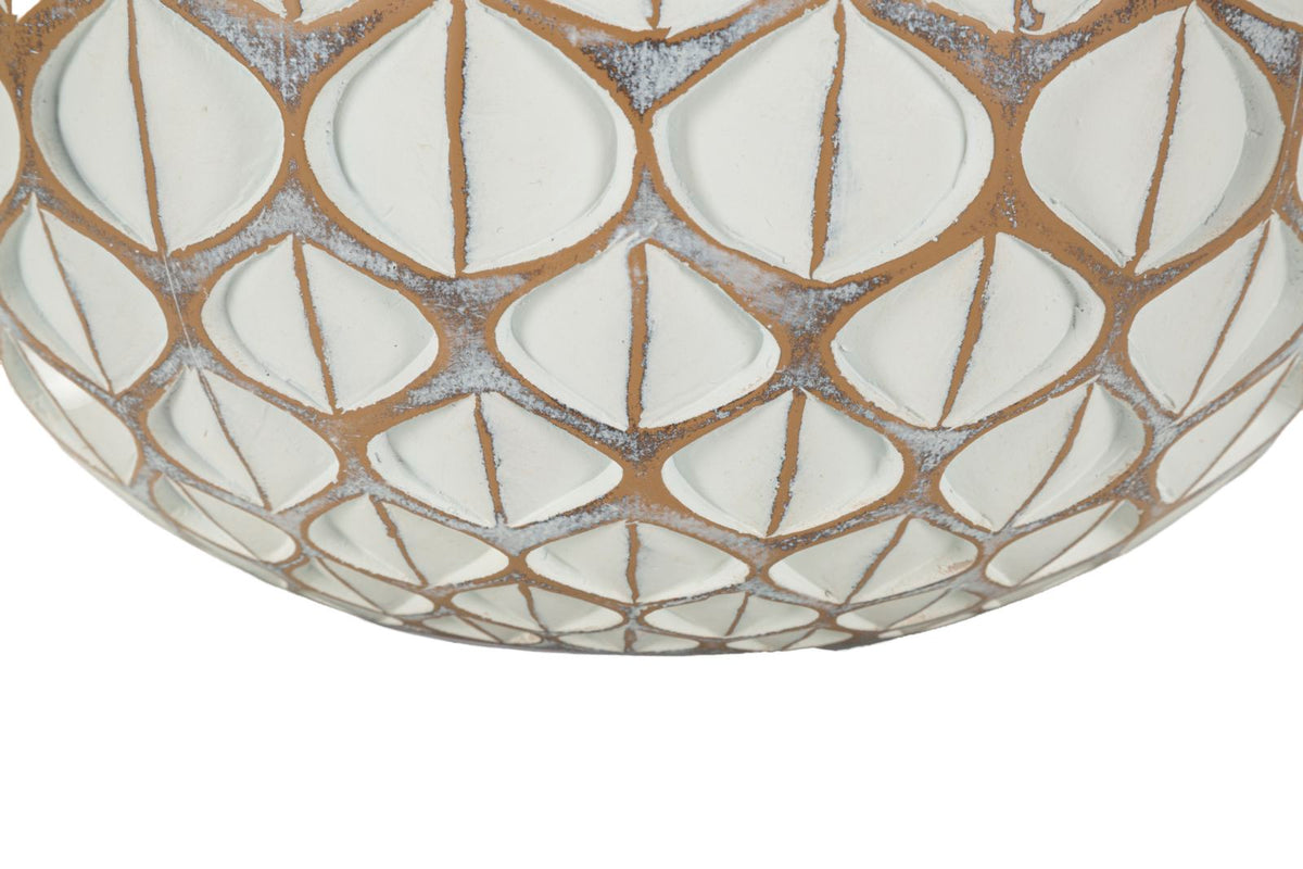 Zoom sulla base del vaso Resina Tibet Ø27 cm con decoro geometrico marrone e bianco, perfetto per arredamento moderno.