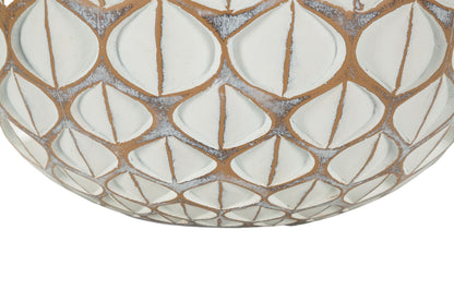 Zoom sulla base del vaso Resina Tibet Ø27 cm con decoro geometrico marrone e bianco, perfetto per arredamento moderno.
