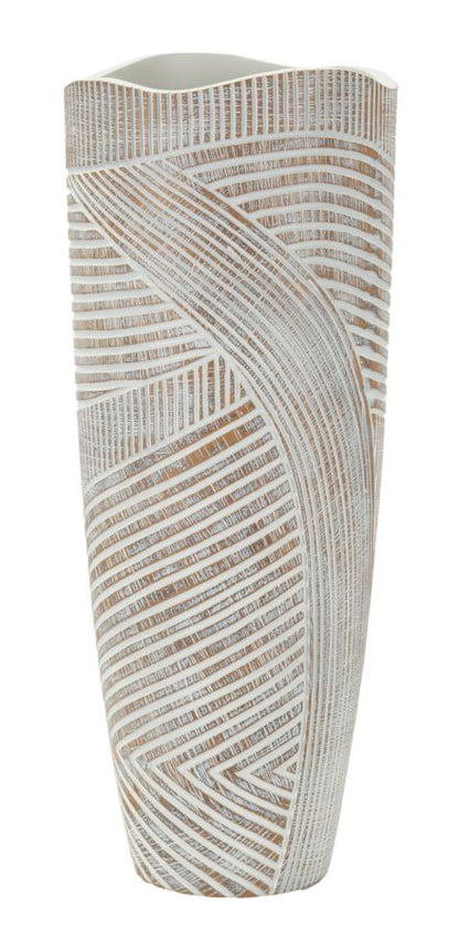 Vaso Resina Woody Design Ø18x45 cm con finitura effetto legno bianco e marrone, ideale per arredo elegante e moderno.
