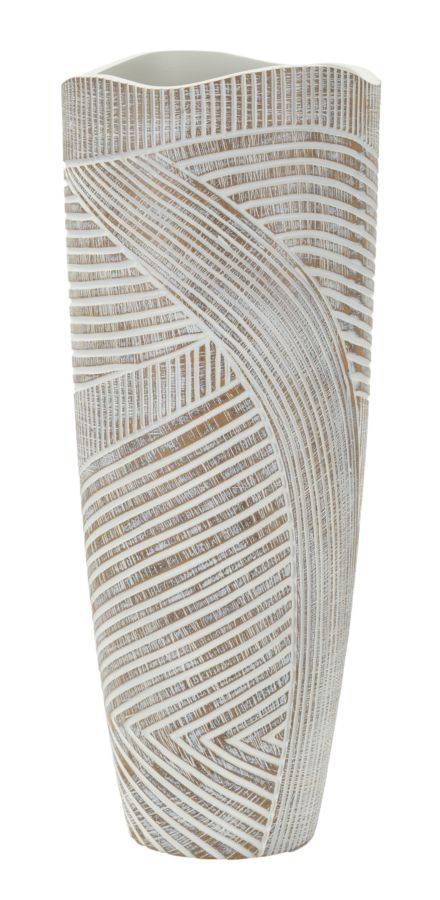 Vaso Resina Woody Design Ø18x45 cm con finitura effetto legno bianco e marrone, ideale per arredo elegante e moderno.