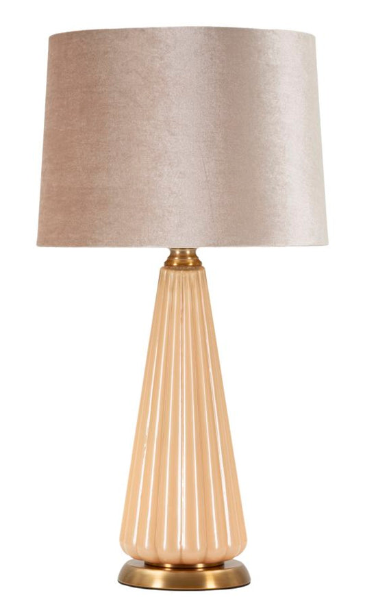 Lampada Da Tavolo Perly -A- Ø 36,5X68,5 Design Elegante con base in vetro scanalato color crema e paralume beige, stile moderno per interni.