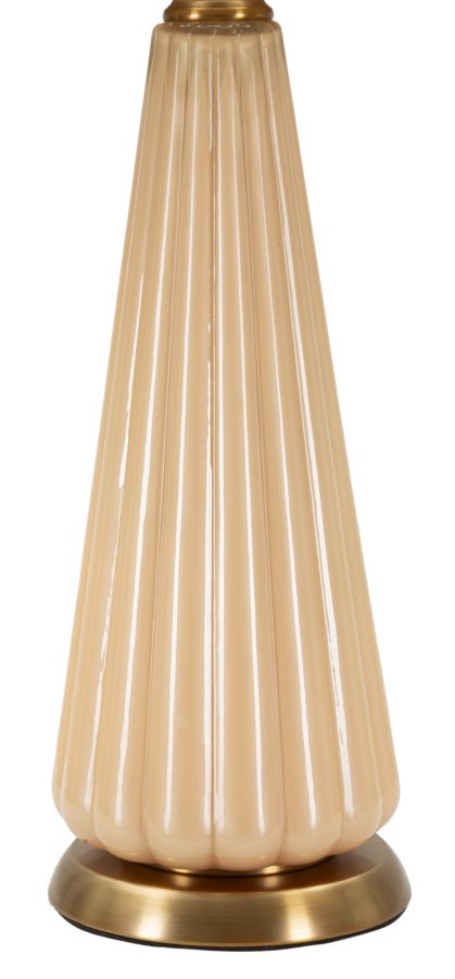 Dettaglio base lampada da tavolo Perly -A- Ø 36,5X68,5 con vetro scanalato lucido color crema e finitura in metallo dorato.