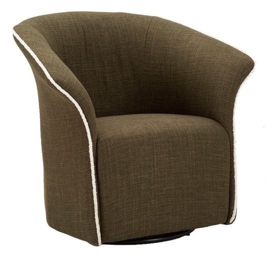 Poltrona Girevole Siena Verde con schienale avvolgente e profilo bianco, design elegante e moderno per salotto o ufficio.
