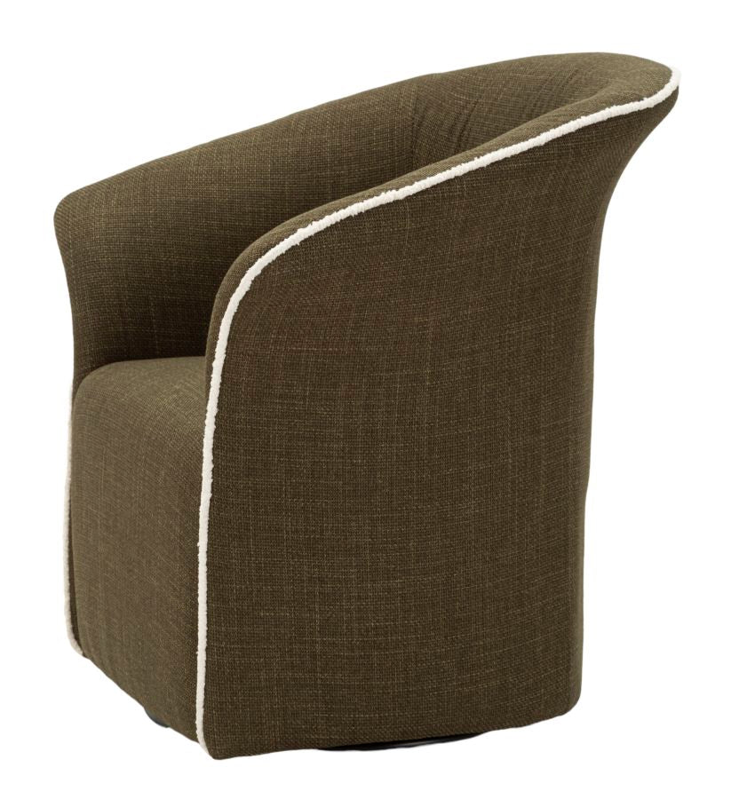 Poltrona Girevole Siena Verde vista laterale, con braccioli curvi e profilo bianco a contrasto, ideale per arredamento moderno.
