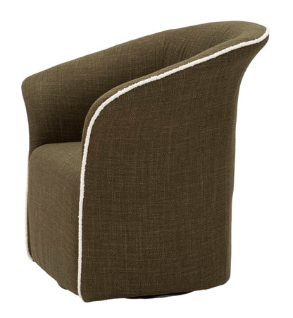 Poltrona Girevole Siena Verde vista laterale, con braccioli curvi e profilo bianco a contrasto, ideale per arredamento moderno.