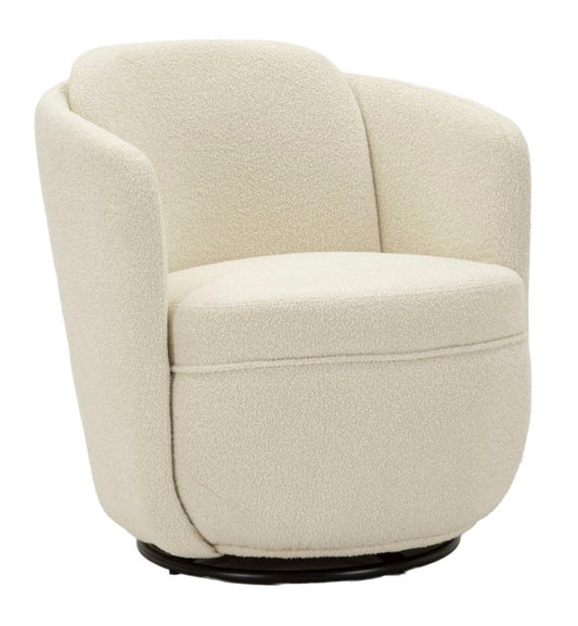 Poltrona Girevole Torino Crema con seduta alta 44,5 cm, design moderno e rivestimento in tessuto bouclé. Ideale per salotto elegante.