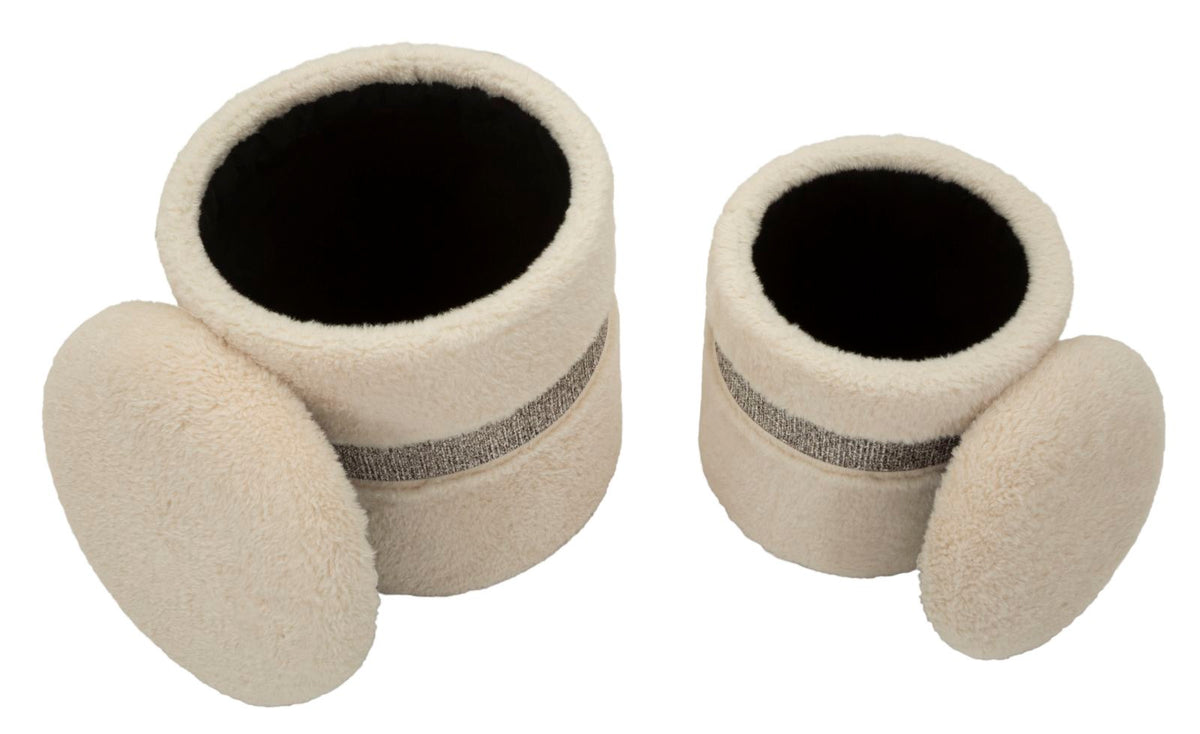 Puff Saint-Moritz crema aperti con vano contenitore interno, soluzione salvaspazio elegante per soggiorno o camera da letto.