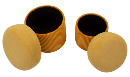 Pouf Aspen senape aperti con vano contenitore interno nero, set 2 pezzi pratico per organizzare lo spazio con stile