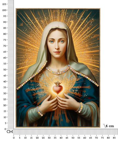 Misure del dipinto su tela laccato Madonna -B- con cornice 72x4x102 cm, decorazione da parete religiosa con dimensioni evidenziate.