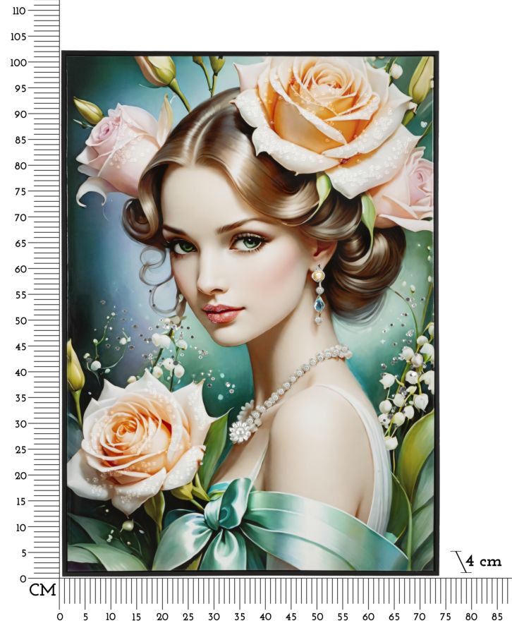 Misure del dipinto su tela laccato Fantasy con cornice B 72x4x102 cm, decorazione da parete perfetta per ambienti eleganti e contemporanei.