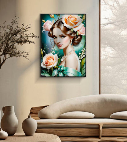 Il dipinto su tela laccato Fantasy 72x4x102 cm esposto in salotto moderno, ideale per decorazioni da parete dallo stile raffinato e artistico.