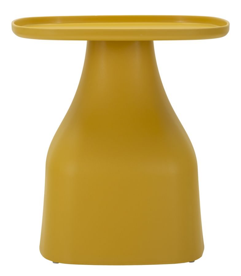 Tavolino Giallo Moderno con base curva e piano quadrato, perfetto per arredare ambienti contemporanei con stile e praticità.