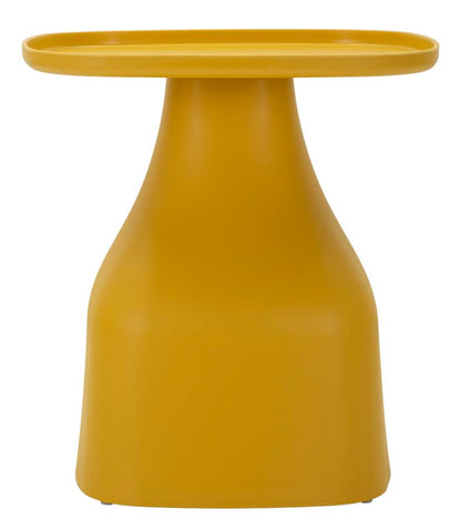 Tavolino Giallo Moderno con base curva e piano quadrato, perfetto per arredare ambienti contemporanei con stile e praticità.