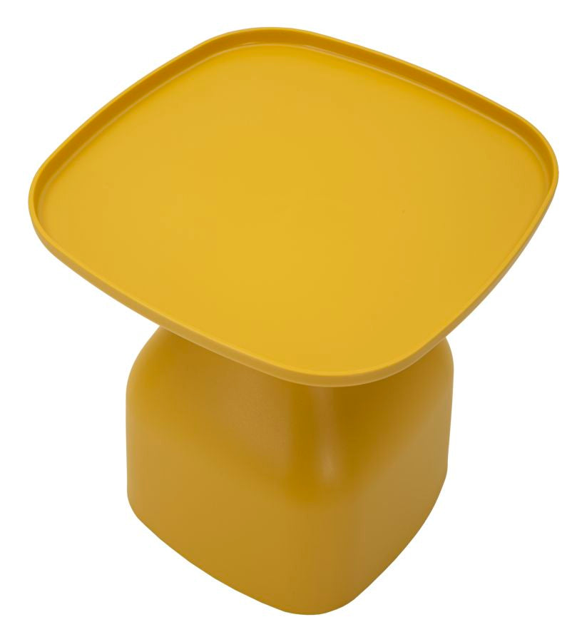 Vista dall'alto del Tavolino Gea Giallo 48x48x50 cm, con piano quadrato leggermente rialzato per maggiore funzionalità e sicurezza.