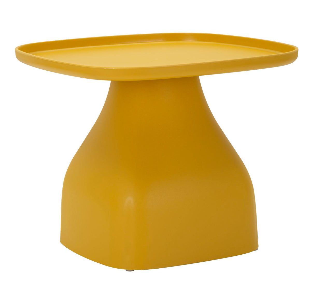 Tavolinetto Gea Giallo 48x48x38 cm con design moderno e forma curva, ideale per arredamenti contemporanei e spazi ridotti.