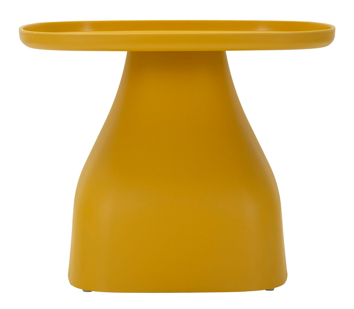 Vista frontale del Tavolino Moderno Gea Giallo con base solida e piano squadrato, perfetto per soggiorni e ambienti minimal.