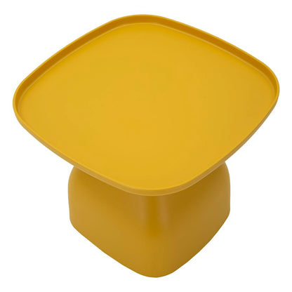 Vista dall’alto del Tavolinetto Gea Giallo 48x48x38 cm, con piano squadrato e bordi rialzati per maggiore funzionalità.
