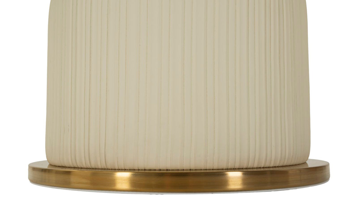 Base del Tavolino Nova con struttura plissettata color crema e bordo dorato, design elegante per tavolini da salotto moderni.