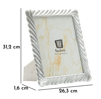 Cornice Carvy Cm 26,3X1,6X31,2 con misure evidenziate, perfetta per foto 20x25 cm, design elegante in argento.