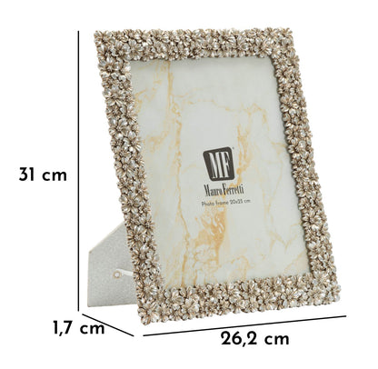 Cornice Flowy Cm 26,2X1,7X31 con misure evidenziate e decoro floreale, perfetta per foto 20x25 cm e ambienti eleganti.