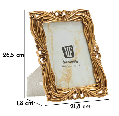 Cornice Baroque Mauro Ferretti con misure 21,8x1,8x26,5 cm e interno 15x20 cm, ideale per foto da tavolo in stile classico.