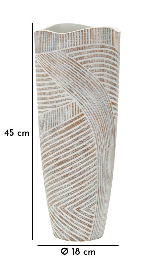 Vaso Resina Woody con misure Ø18x45 cm evidenziate, ideale per decorazioni verticali in spazi interni eleganti.