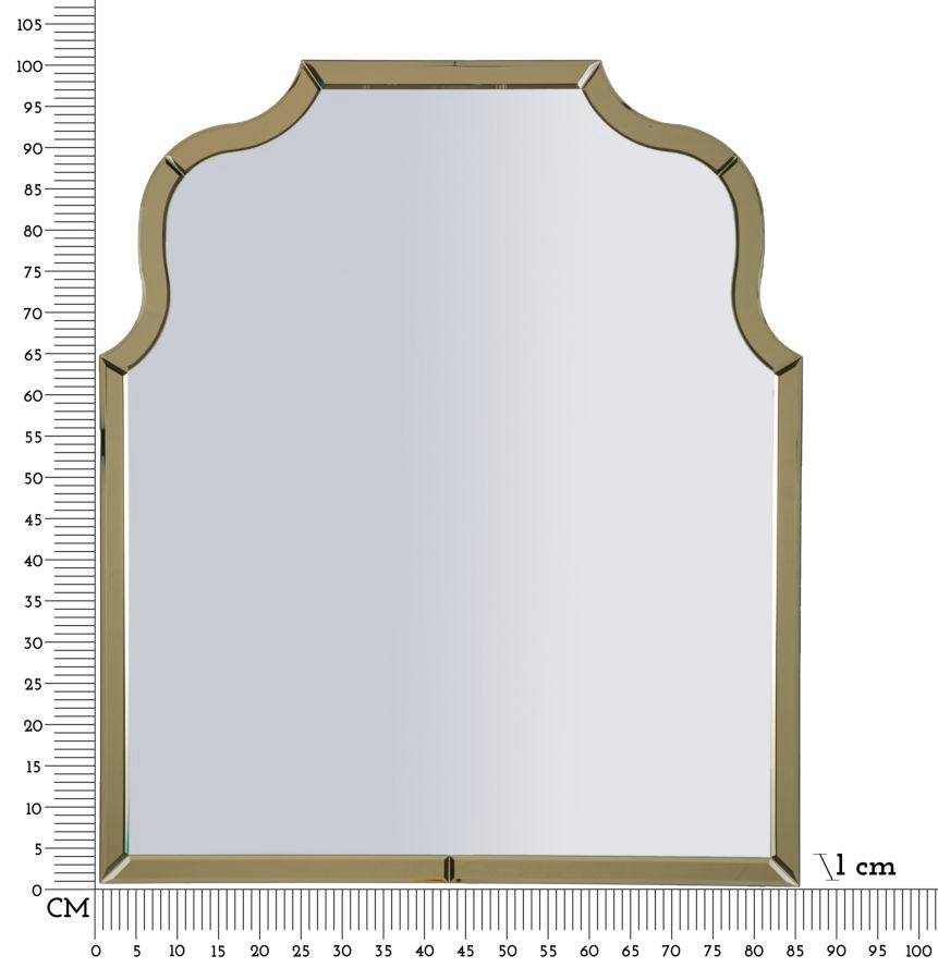 Specchio da muro Ankara oro misura 78x93 con scala metrica, ideale per valutare le dimensioni in ambienti d’arredo.