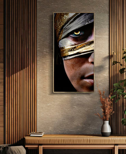 Dipinto su tela laccato Nairobi 52x4x102 cm esposto in soggiorno moderno, decorazione da parete elegante con cornice dorata FERRETTI.