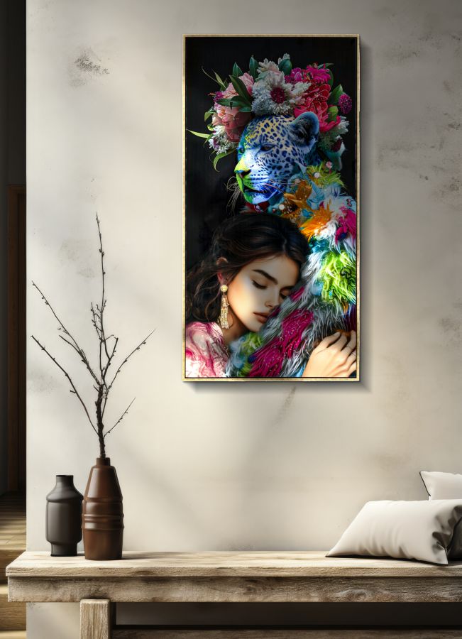 DIPINTO SU TELA LACCATO MOIRA C/CORNICE -B- 52X4X102 esposto in soggiorno moderno, decorazione da parete d’impatto visivo e artistico.