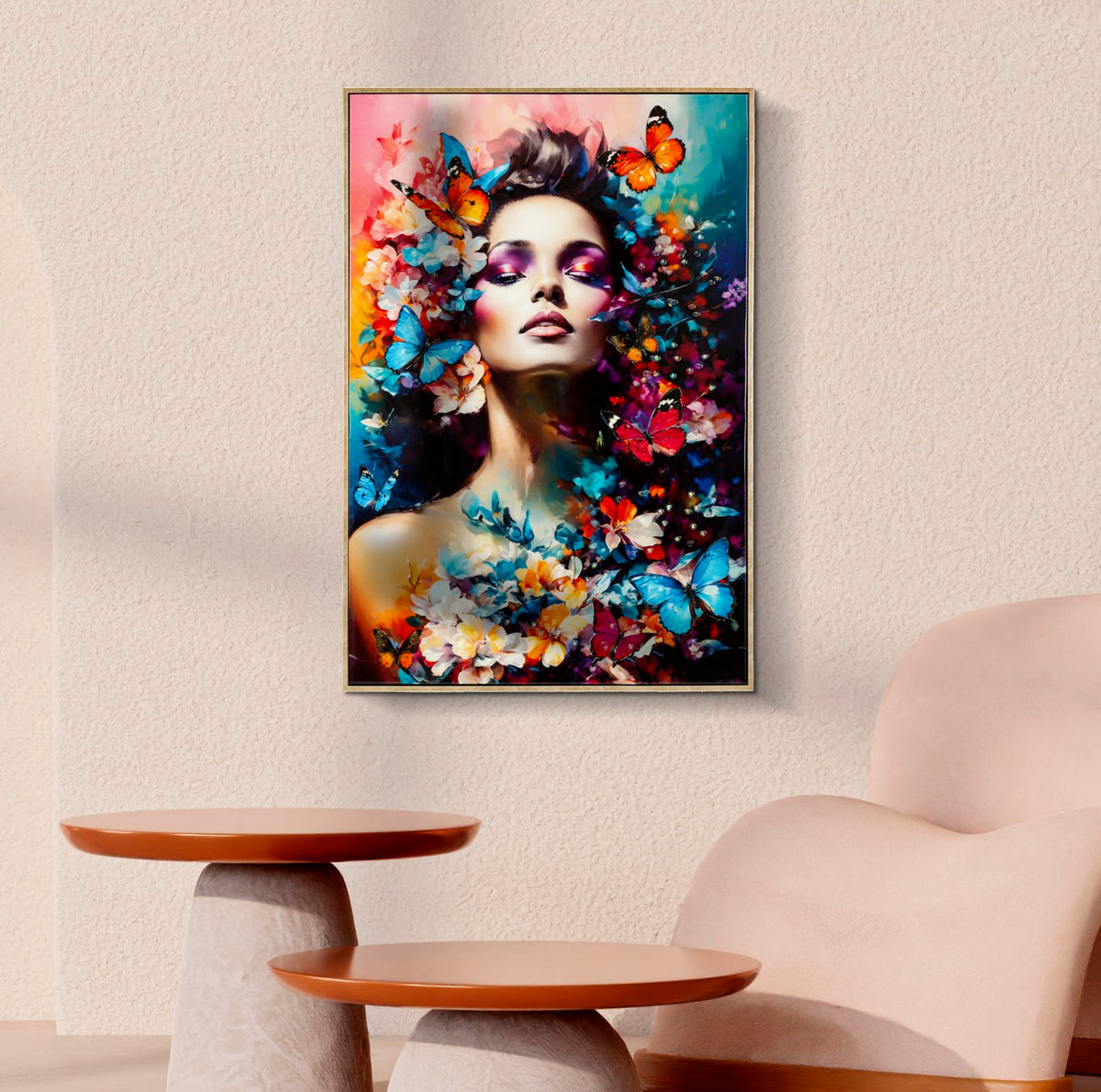 Dipinto su tela laccato Marty con cornice esposto in soggiorno moderno, decorazione da parete 62x4x92 cm con stile artistico e colorato.