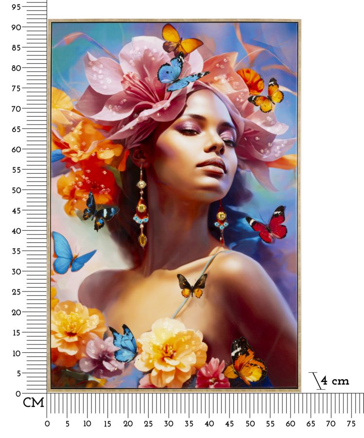 Misure del dipinto su tela laccato Marty C/Cornice B cm 62x4x92 con scala metrica, decorazione da parete ideale per ambienti raffinati.