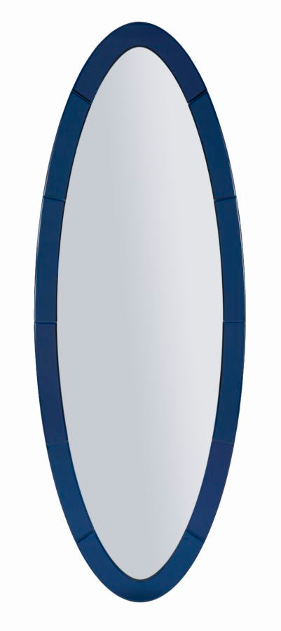 Specchio da muro Oslo blu ovale 55x2x150 cm con cornice elegante, ideale per ambienti moderni e raffinati.