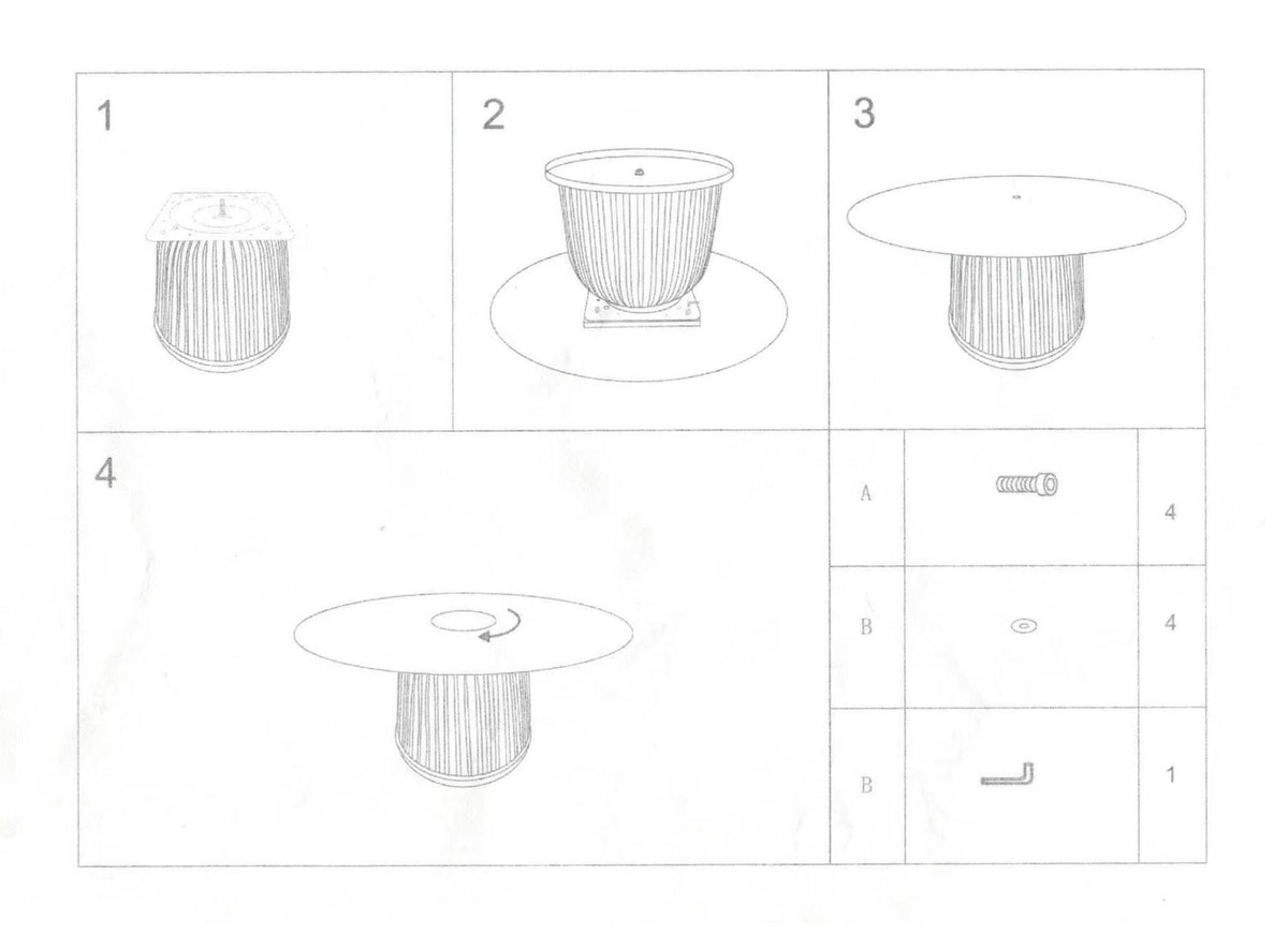 Istruzioni di montaggio del Tavolino Nova Ø 80x39,5 con schema a 4 fasi e componenti inclusi per un facile assemblaggio.