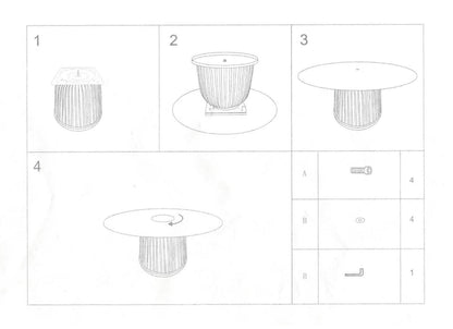 Istruzioni di montaggio del Tavolino Nova Ø 80x39,5 con schema a 4 fasi e componenti inclusi per un facile assemblaggio.