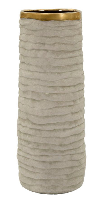 Vaso Cilindrico In Ceramica Colore Lime Con Ampia Apertura Interno Dorato Luminoso Alto 40 Cm