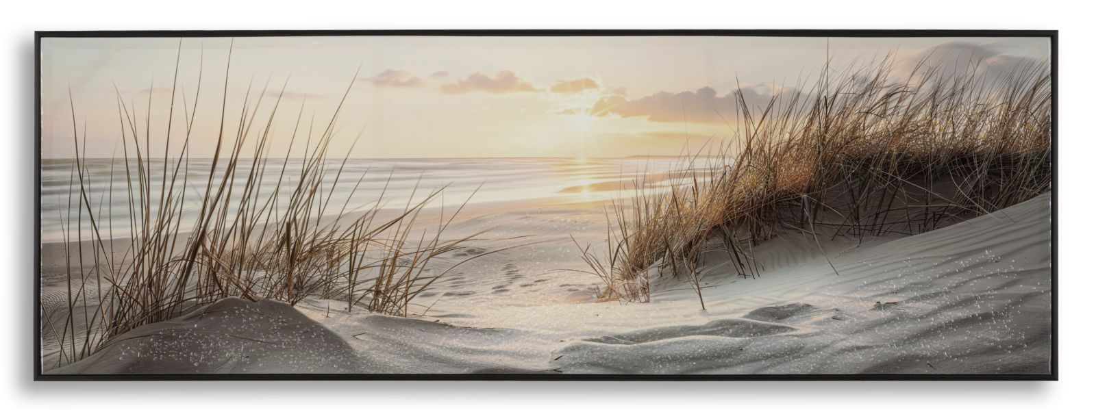 Stampa dipinta su tela laccata beach c/cornice cm fir wood, canvas and plas