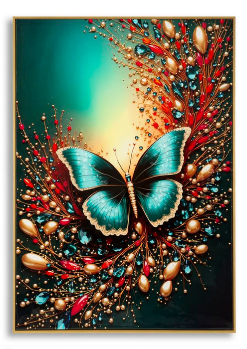 Stampa decorata su tela laccata c/cornice butterly cm fir wood, canvas and