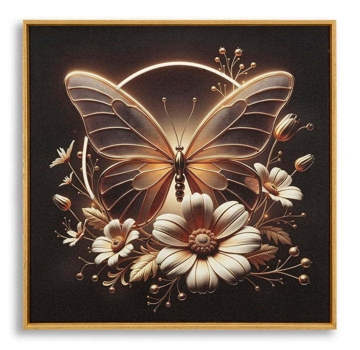 Stampa c/led su tela laccata c/cornice butterfly cm fir wood, canvas and pl
