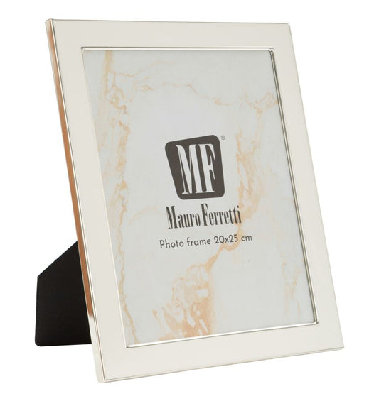 Cornice foto Mauro Ferretti in zinco e vetro bianco, misura interna 20x25 cm, elegante supporto per foto o ricordi, stile moderno e raffinato.