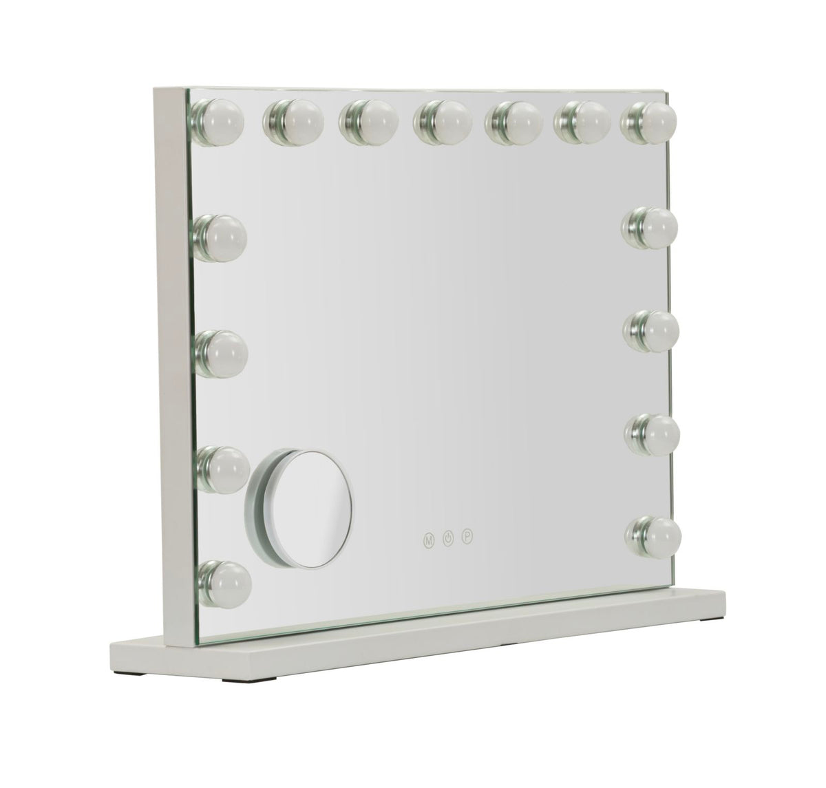 Specchio da tavolo hollywood con luci diffuse, cornice in ferro e vetro, diametro 9 cm, design elegante per spazi di trucco e make-up
