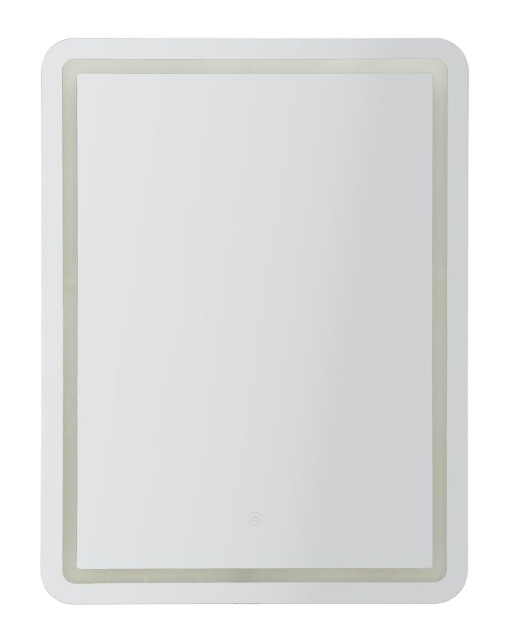 Specchio da muro LED rettangolare con cornice luminosa a tre temperature di luce, superficie liscia e moderna, dimensioni 60x80 cm, ideale per ambienti eleganti