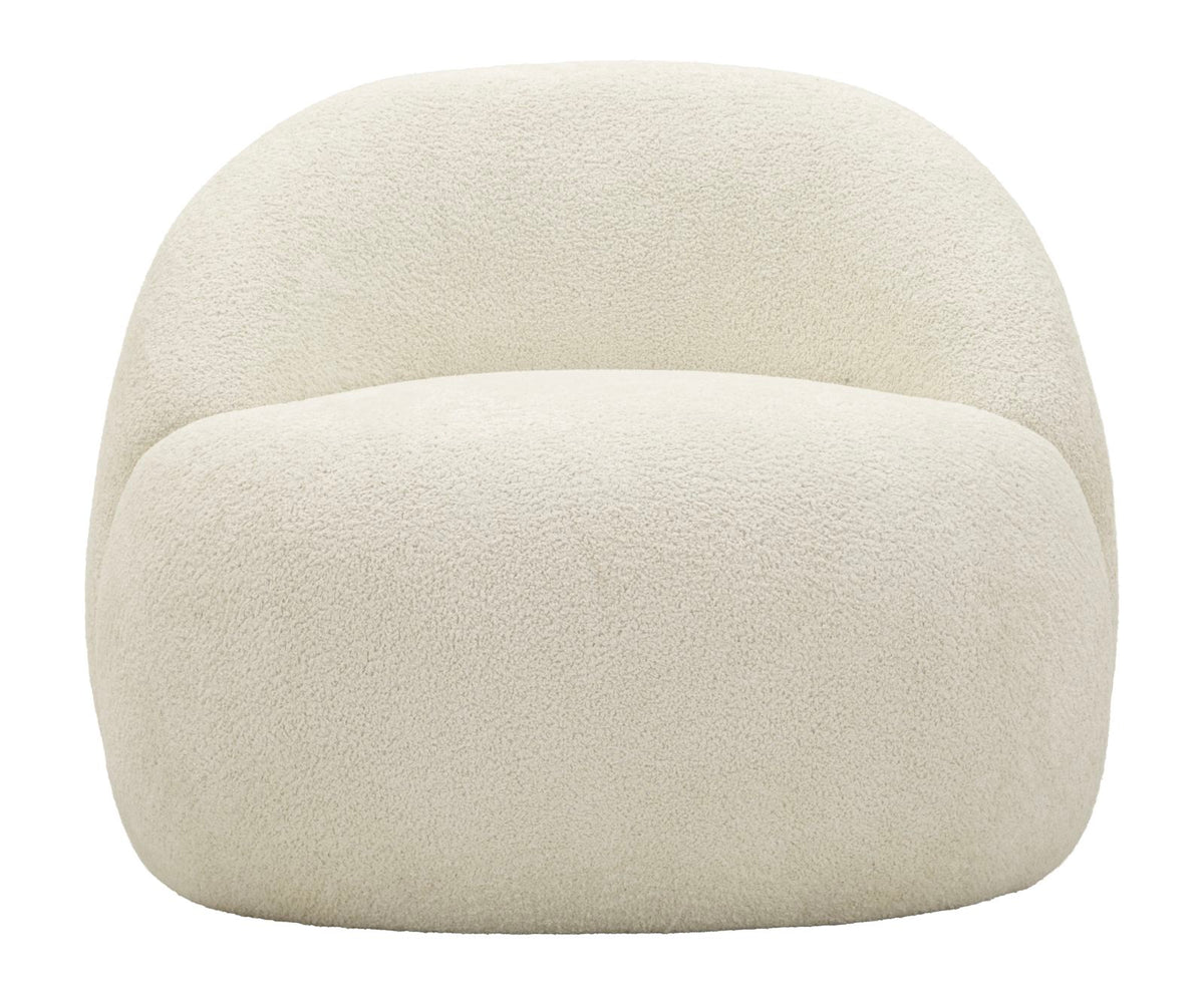 Poltrona Ginevra Bianca in multistrato di betulla con rivestimento in tessuto bouclé morbido e confortevole, design nordico, dimensioni 81x78x64 cm