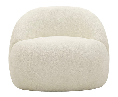 Poltrona Ginevra Bianca in multistrato di betulla con rivestimento in tessuto bouclé morbido e confortevole, design nordico, dimensioni 81x78x64 cm