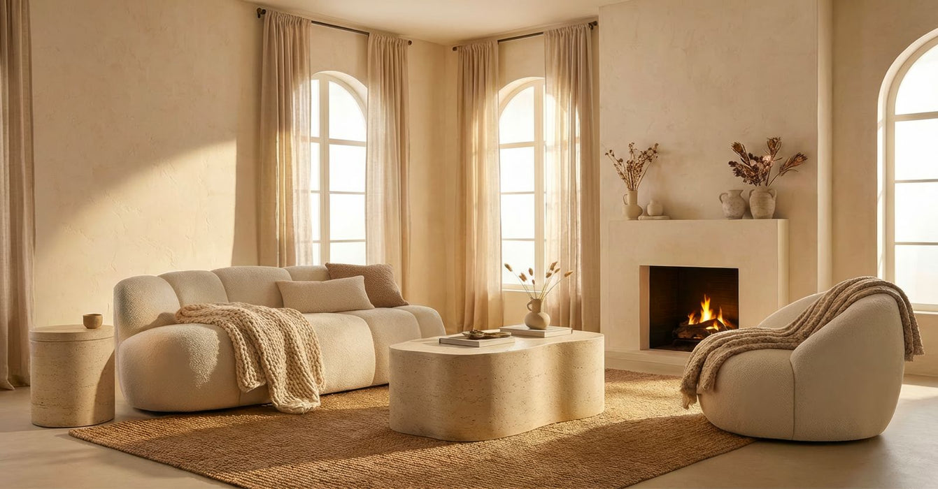 Poltrona Ginevra Bianca In Plywood Con Tessuto Bouclé Morbido E Comfort Nordic 81x78x64 Cm