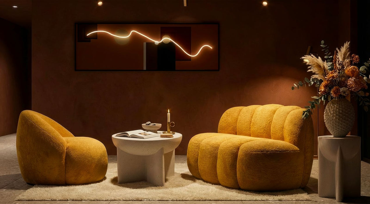 Poltrona Ginevra Senape Bouclé Con Struttura In Plywood Imbottitura In Schiuma E Poliestere 81x78x64 Cm