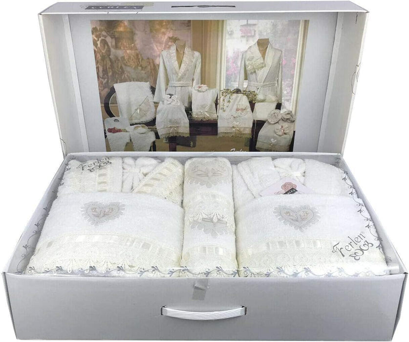 Completo Bagno Asciugamani Accappatoi Uomo Donna Set Pizzo Idea Regalo Corredo